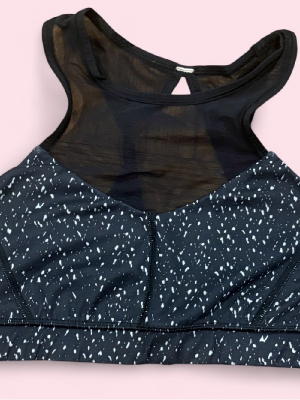 Lululemon Black White Splatter Print Sports Bra Mesh Racerback Size 6